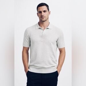 NWT M Magaschoni Gray Knit Polo Sweater Shirt XL Luxury Short Sleeve